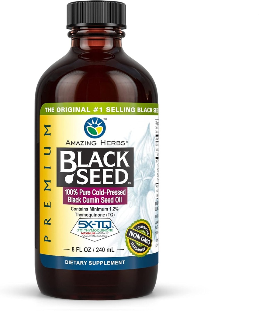 Hämmastavad maitsetaimed Premium Black Seed Oil - Gluteenivaba, Non GMO, Külmpressitud Nigella Sativa Aids seedetrakti tervises, immuunsüsteemi tugi, aju funktsioon - 8 Fl Oz