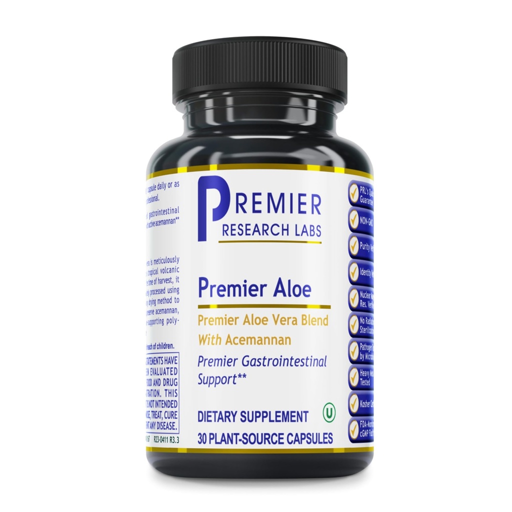 Premier Research Labs Premier Aloe - Aloe Vera kapslid, Aloe Vera Supplement, Acemannan, Aloe Pills for Seedetrakti Tervis & Immune Support, Aloe Gel Extract Caps - 30 Vegetarian Capsules
