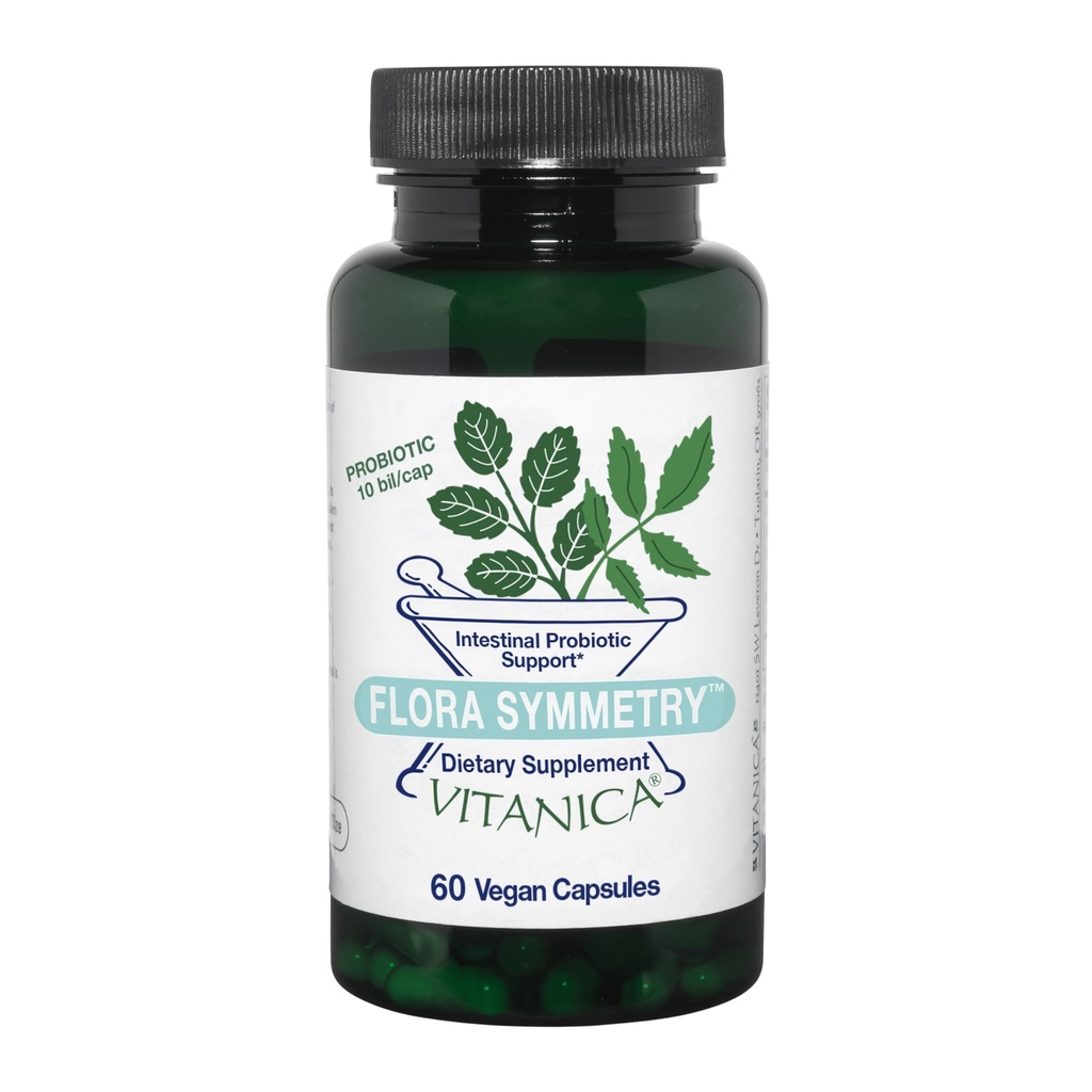 Vitanica Flora sümmeetria, riiuli stabiilne probiootiline lisand, dr formuleeritud probiootikumid naistele, probiootikumid meestele ja täiskasvanutele, Acidophilus probiootikum, Non-GMO, Vegan, 60 kapslit