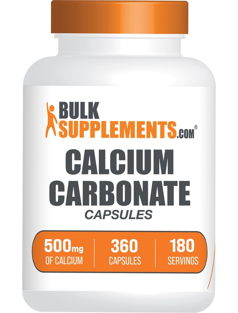 BulkSupplements.com Kaltsiumkarbonaatkapslid - kaltsiumkarbonaatlisand, kaltsiumkarbonaat 500mg - kaltsiumilisand, gluteenivaba, 2 kapslit serveerimise kohta, 360 kapslit (pakk 1)