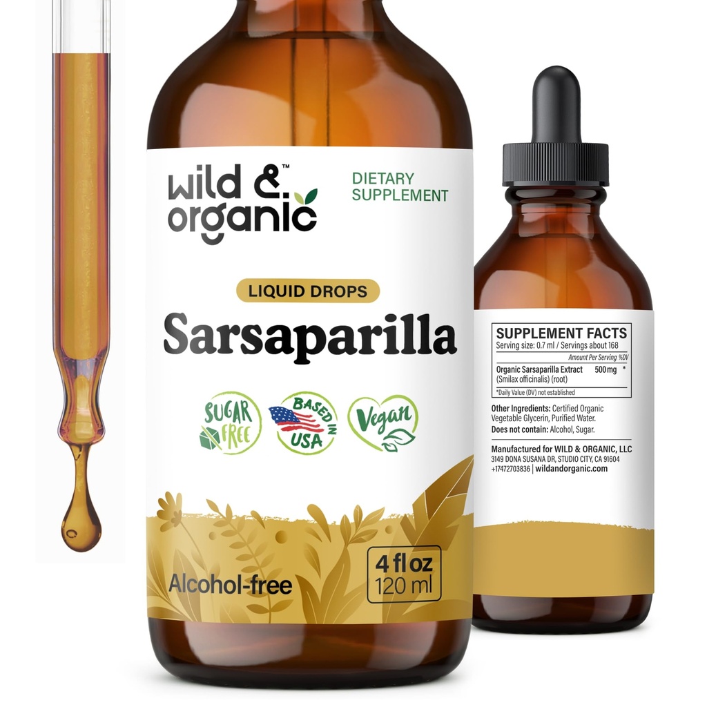 Looduslik ja orgaaniline Sarsaparilla juur Tinktuur - üldine toetus - Sarsaparilla ekstrakti lisand - Vegan, suhkur ja alkoholivabad vedelikutilgad - 4 fl oz