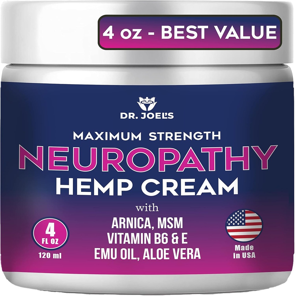 Dr JOEL's Neuropathy Cream - Maksimaalne tugevus Närvi Relief Cream jalgadele, kätele, jalgadele - 4 OZ Suur - valmistatud USA-s