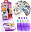 14 Grids Travel Pill Korraldaja Karp 415-Pcs Ravimi nime sildid, Tasku Daily Pharmacy Case konteiner, Travel Medic Holder Dispenser Kit Fish Oil Vitamin Supplement Storage - selge lilla