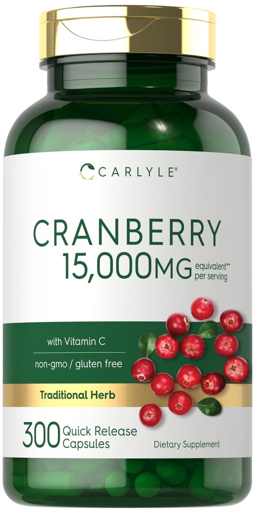 Carlyle Cranberry pillid 15000mg | 300 kapslit | Herb Extract Supplement | naistele ja meestele | C-vitamiini | Non-GMO & Gluteenivaba