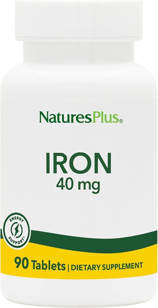 NaturesPlus Iron - 40 mg, 90 Tablets - Vegetarian, Gluten Free - 45 Servings