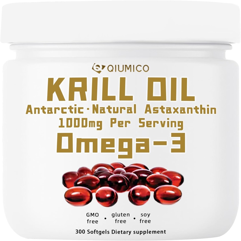 Antarktika krillõli täiendus, rikas Omega-3s EPA, DHA ja astaksantiini, 1000mg per Serving, täiendus südame ja immuunsuse, 300 Soft-Gels