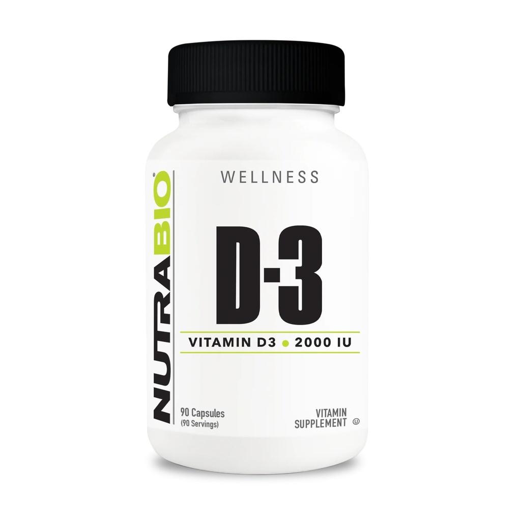 NutraBio D-vitamiin (2000 RÜ), immuunsüsteemi tugi - 90 köögiviljakapslit