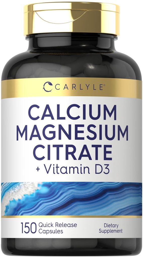 Carlyle Kaltsium Magneesiumtsitraat vitamiiniga D3 | 150 kapslit | Mitte-GMO & Gluteenivaba toidulisand