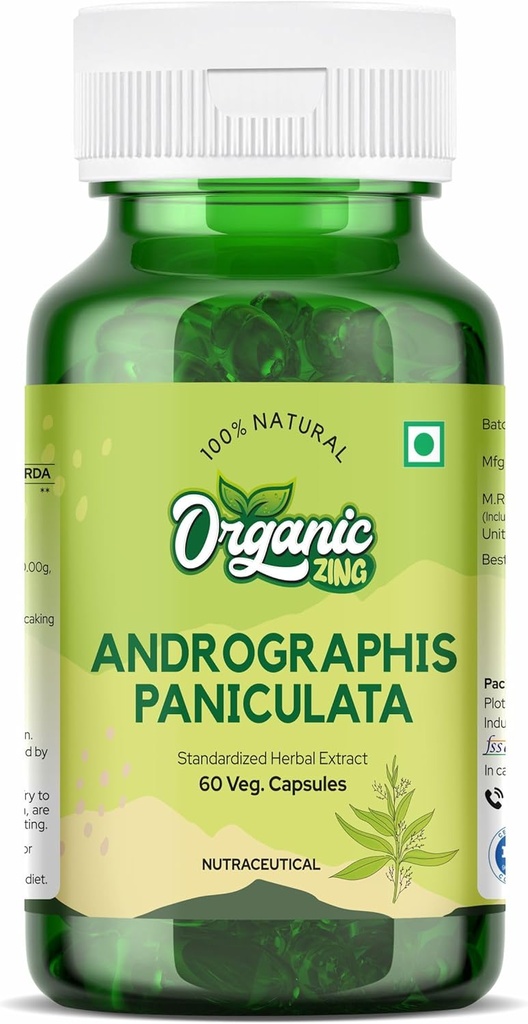 Orgaaniline ZING Andrographolide Supplement - ekstraheeritud Andrographis paniculata - Vegan & Gluteenivaba - 60 kapslit, 400 mg iga