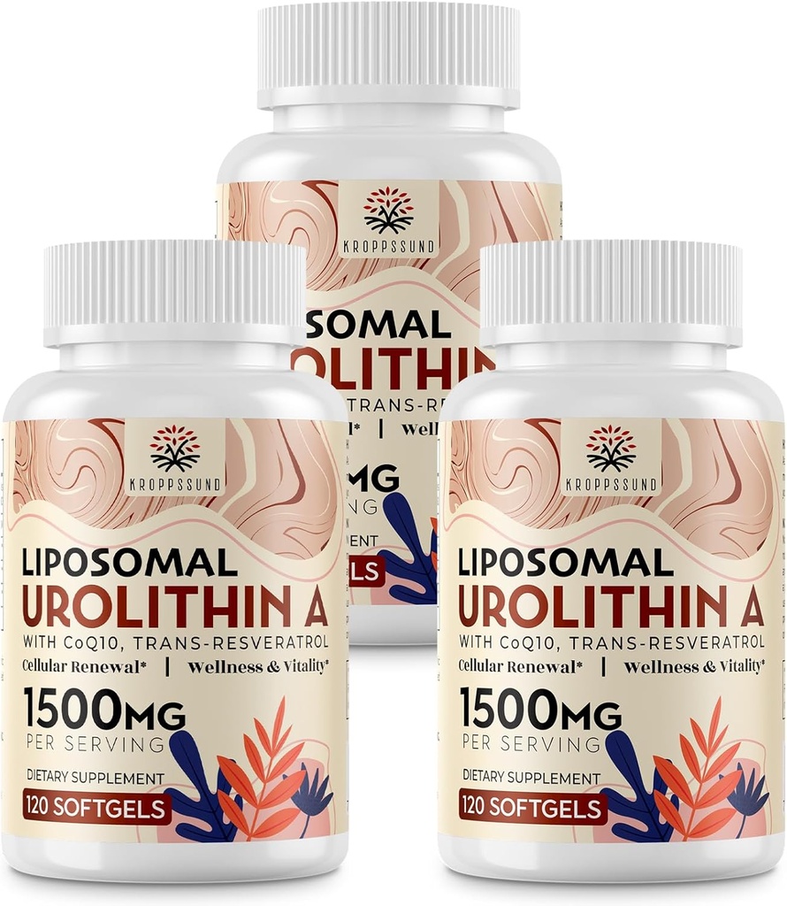 Kroppssund Urolithin A 1500 mg Supplement | with CoQ10 & Trans-Resveratrol | Mitochondrial Wellness and Muscle Function, Well-Being Aging | 120 Softgels