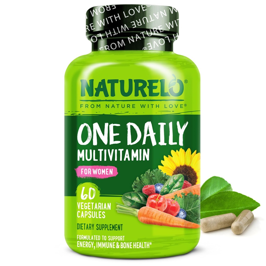 NATURELO üks igapäevane multivitamiin naistele w / Vitamiin B12, 60 Ct, energiatoetus, kogu toit Igapäevane naine Multivitamiinilisand, toitev juuksed / nahk / küünte, mitte-GMO, ilma soja, gluteenivaba, 2 kuu pakkumine