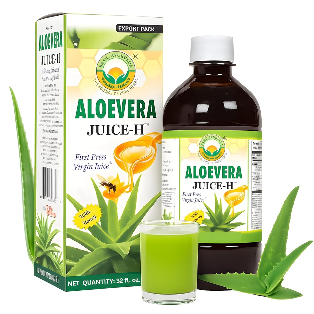 BASIC AYURVEDA Aloe Vera mahl meega 32,46 Fl Oz (960 ml) | Toetab seedetrakti tervist, hüdratsiooni ja naha heaolu | Külmpressitud taimemahl | looduslik puhastamine | Suhkrut ei ole lisatud