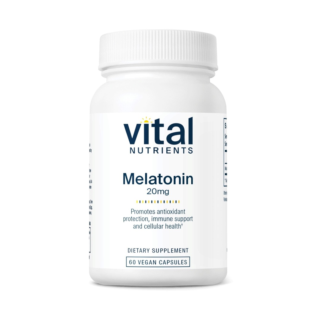 Elutähtsad toitained Melatoniin 20 mg | Vegan | Unelisand keha loomuliku unetsükli toetamiseks * | Gluteen, piimatooted, sojavaba | 60 kapslit