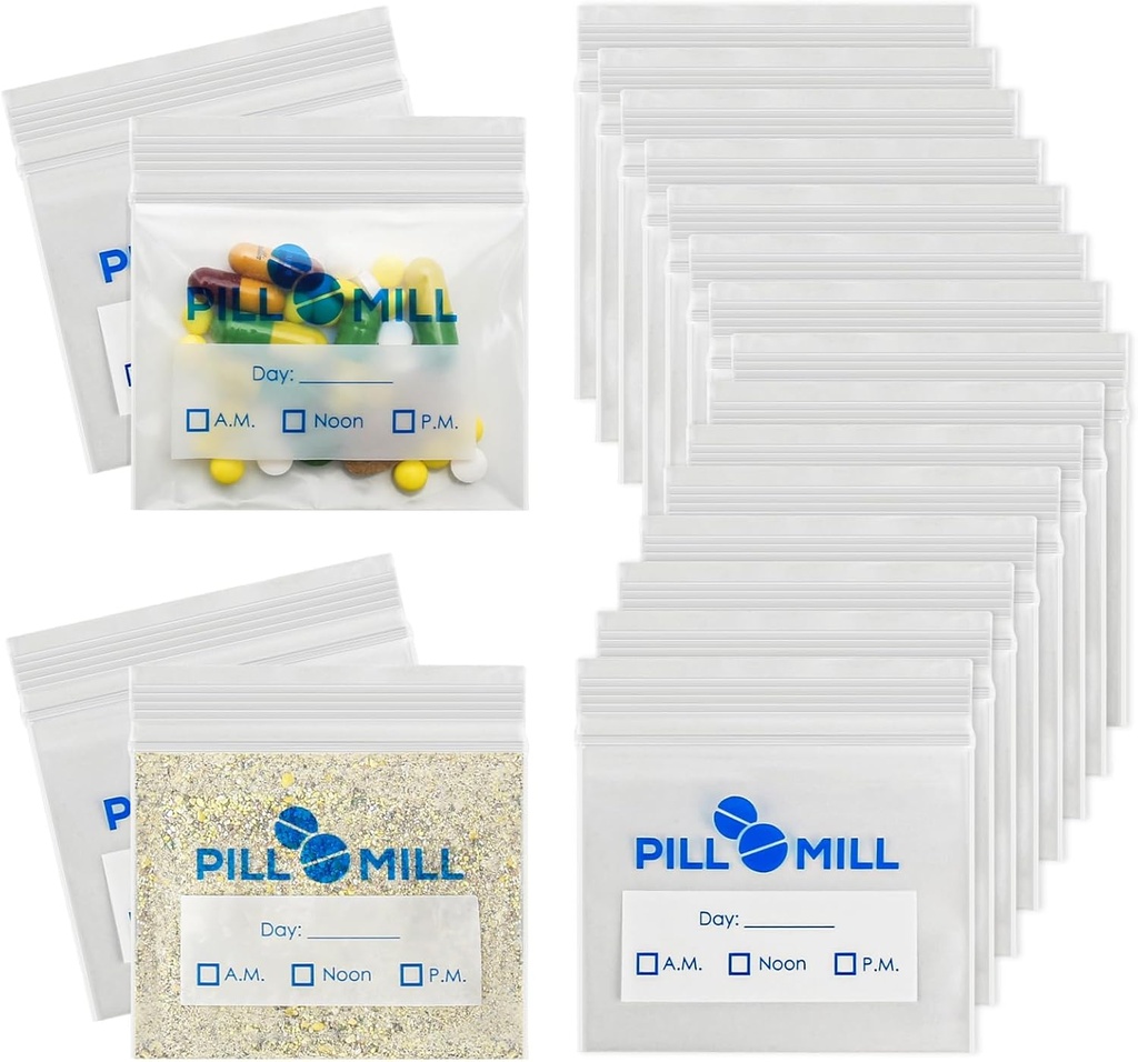 Pill Bag Count - Suurus 3" X 2" 3 Mil - Plastist Pill Organizer Kotid - Väikesed Tasku Pillid Kotid - Travel Pill Pouch - Daily AM PM Meditsiini Hoidlakotid - Lukustus Pill Carrier Container (100-Pack)