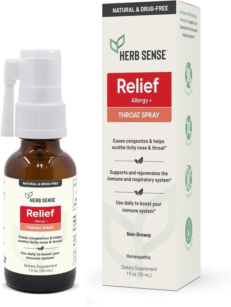 Herb Sense Allergia leevendamine, kurgu pihustamine, jahutamine ja rahustamine, igapäevane tugi, ravimivaba, looduslik, immuuntoetus, 1 oz, gluteenivaba, mitte-GMO