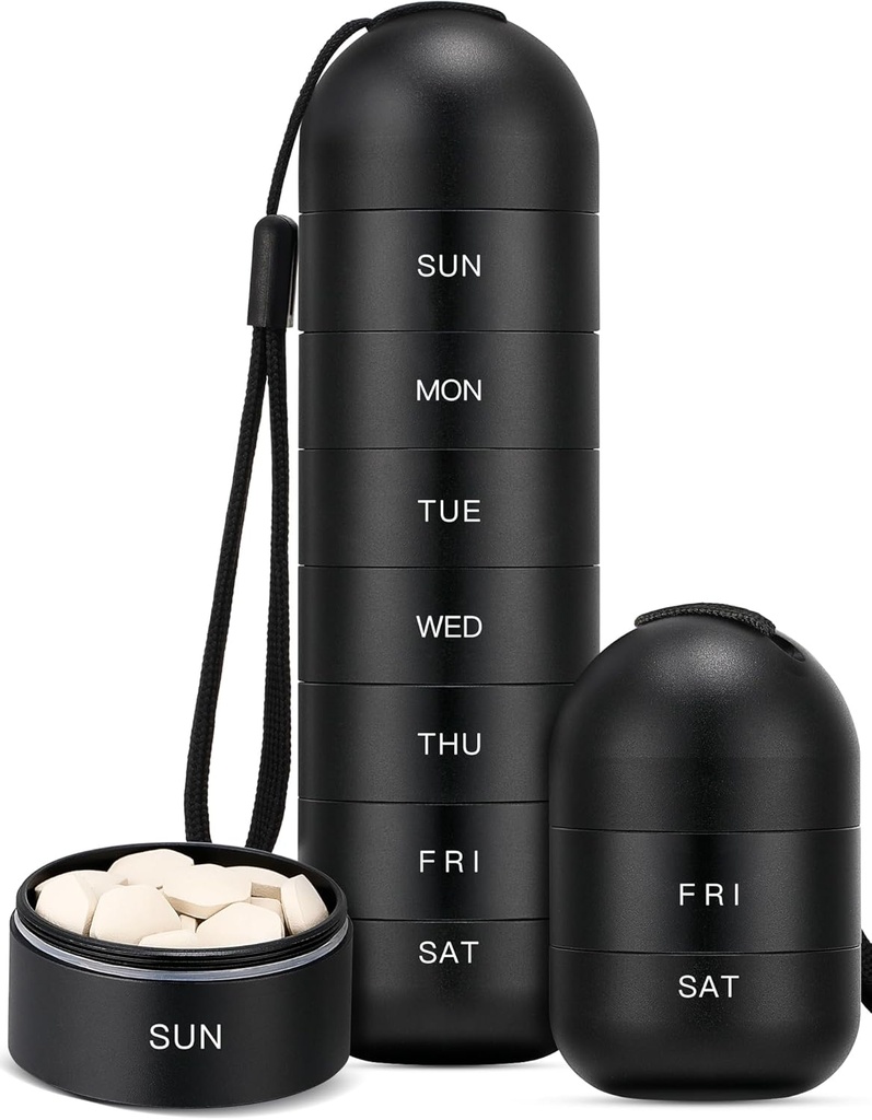 Zannaki Upgrade Suur Metal Travel Pill Korraldaja, Veekindel Nädala Pill Box, Portable Alumiinium Alloy Pill Case Container, BPA Tasuta 7 päeva Meditsiini Korraldaja hoidja Vitamiin, Pillid, Täiendus