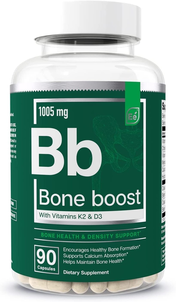 Olulised elemendid Luude Boost Luude tervise täiendus - Luude tugi ja kaltsiumilisand D3-vitamiiniga, K2, Cissus Quadrangularis luu tugevuseks - 90 kapslit (30 päeva pakkumine)