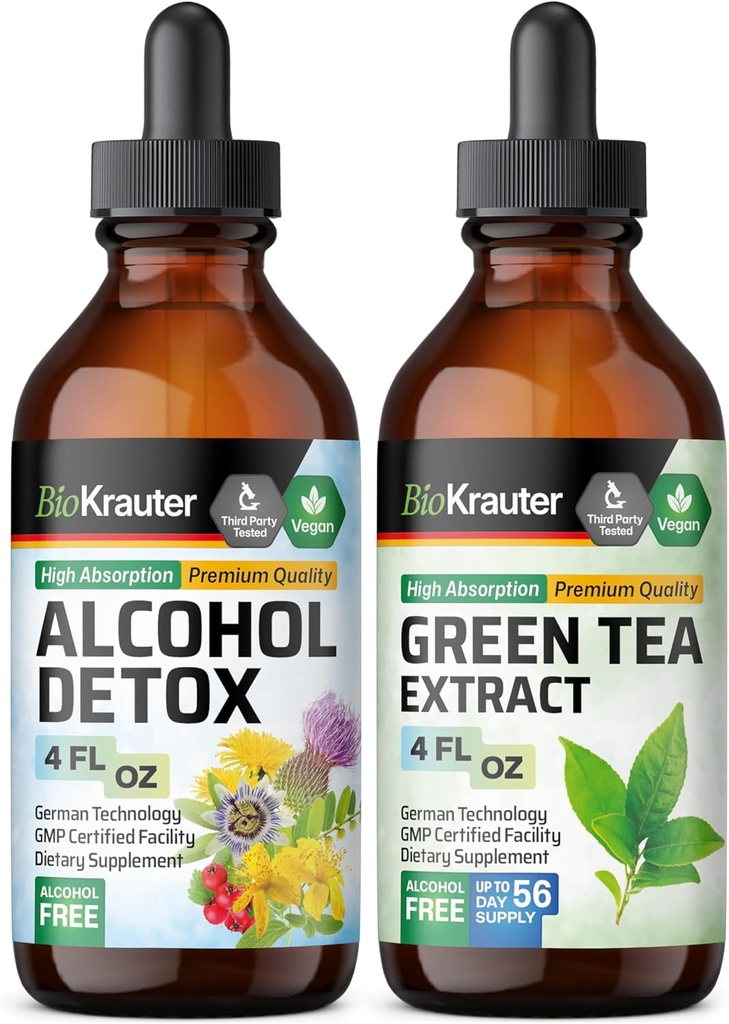 BIO KRAUTER Alcohol Detox Tinktuur 4 Fl. Oz. & Green Tea Extract Tinktuur 4 Fl. Oz.