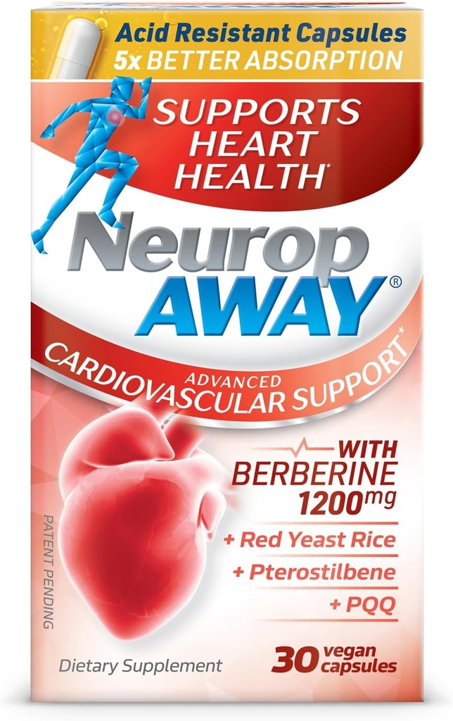 NeuropAWAY Kardiovaskulaarne tugi 30ct 1200mg Berberiin PQQ Red Pärmseente riis Pterostilbeen