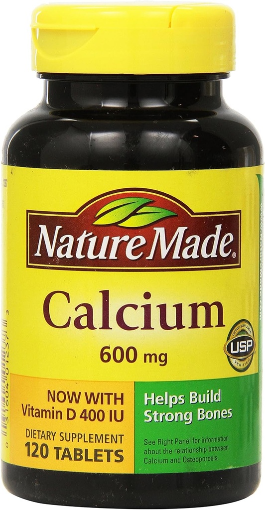 Nature Made Calcium 600 mg koos D3-vitamiiniga immuunsuse toetamiseks, tabletid, 60 loend, aitab toetada luu tugevust (pakk 3)