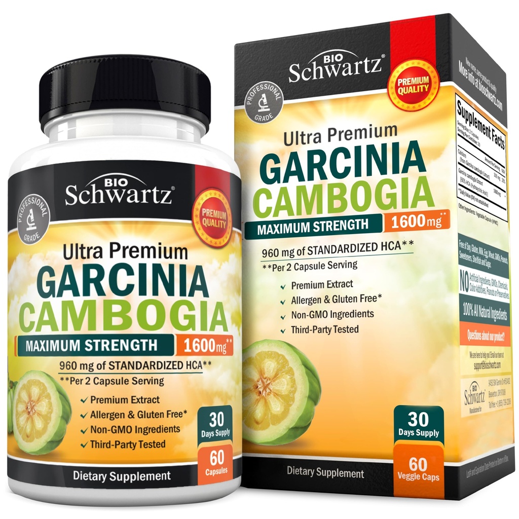 Garcinia cambogia Kaalulangus pillid - Maksimaalne tugevus isu vähendav ja rasvapõletaja meestele ja naistele - 1600mg Natural Extract & 960mg HCA - Metabolism Booster & Carb Blocker kapslid - 60Ct