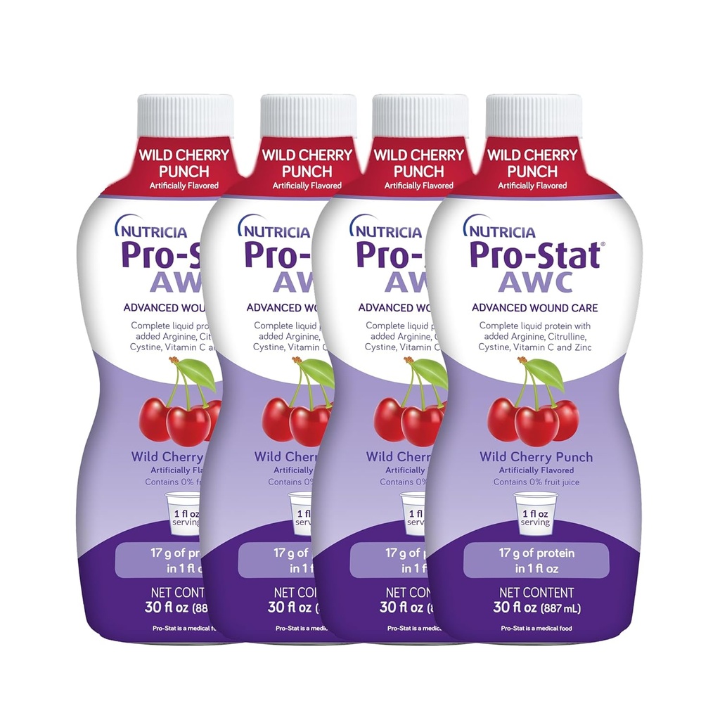 Pro-Stat Advanced Wound Care (AWC), Concentrated Liquid Protein Medical Food - Wild Cherry Punch Flavor, 30 Fl Oz bottle (Case of 4)
