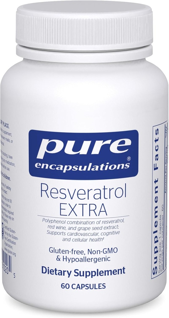 Puhtad kapslid Resveratrool EXTRA - 100 mg Trans-Resveratrool - terve rakulise ja südame-veresoonkonna funktsiooni jaoks * - Antioksüdandid Supplement - Non-GMO & Gluteenivaba - 60 kapslit