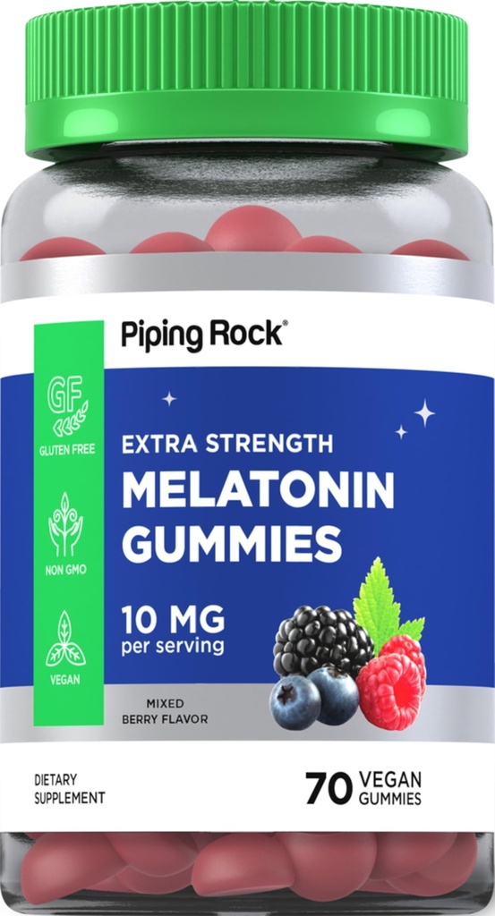Piping Rock Melatonin Gummies 10mg | 70 Count | Berry Flavor Supplement | Vegan, Non-GMO, Gluteenivaba
