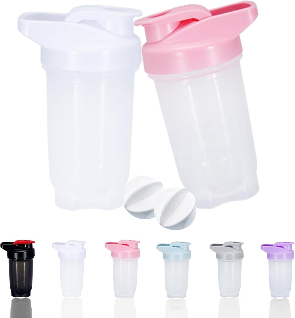 Shaker Bottle Protein Shakes Cup ja 10-Ounce / 300ML Shaker Bottle koos Whisk Balls, Protein Shakers Bottles Set, Mitte-BPA plastik (valge + roosa (2PCS))