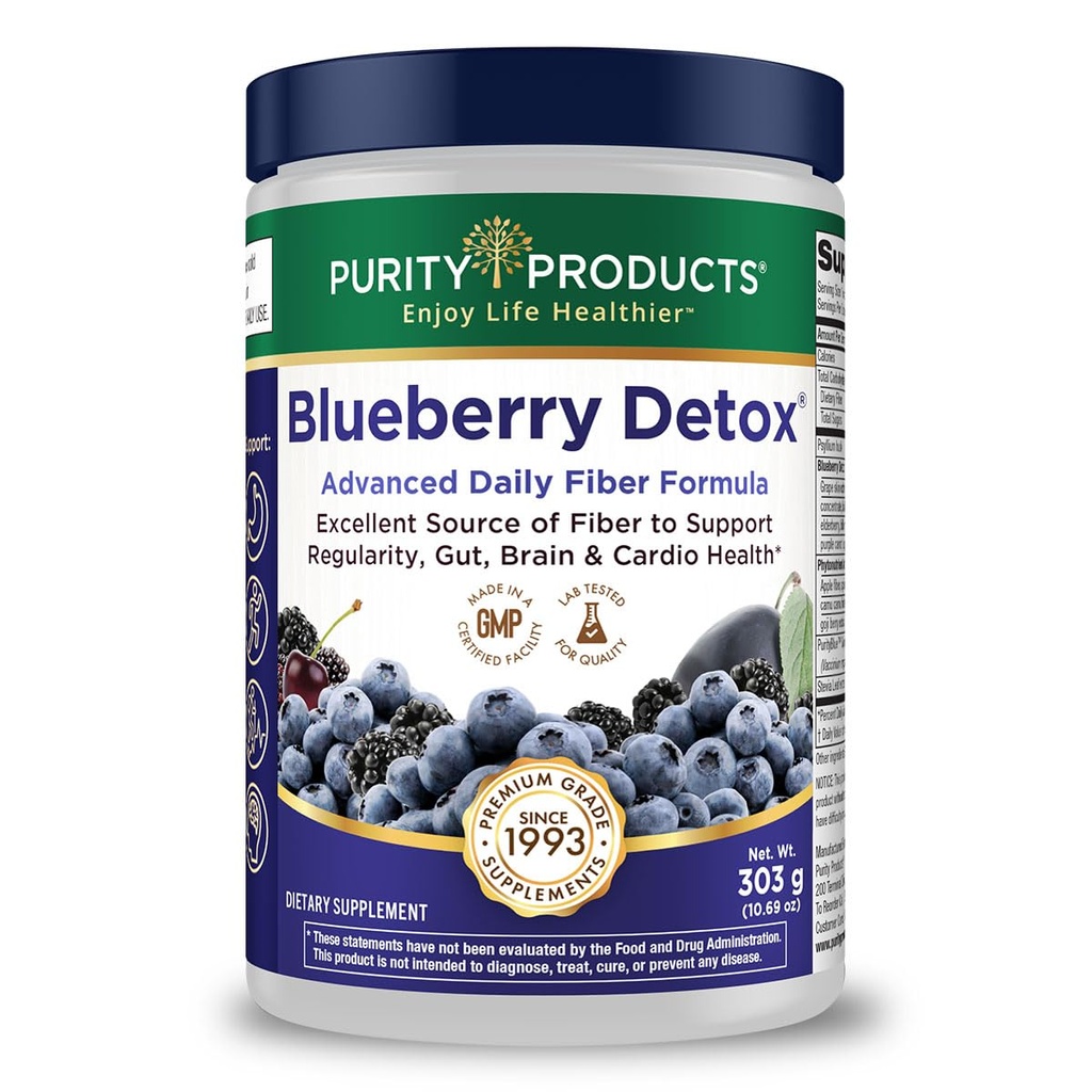 Täiustatud mustika Detox Daily Fiber Formula poolt Purity Products - Featuring PurityBlue Organic Wild Blueberries - A Full 6 Grams of Detoxification, Regularity Promotion Prebiotic Fiber - 30 Servings