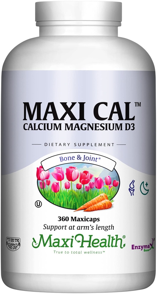Maxi Health Calcium 1000 mg toidulisand D3-vitamiiniga (1000 RÜ) ja magneesiumiga (500 mg) - luu, hambad ja ühine tugi meestele ja naistele - 360 kapslit - Maxi Cal