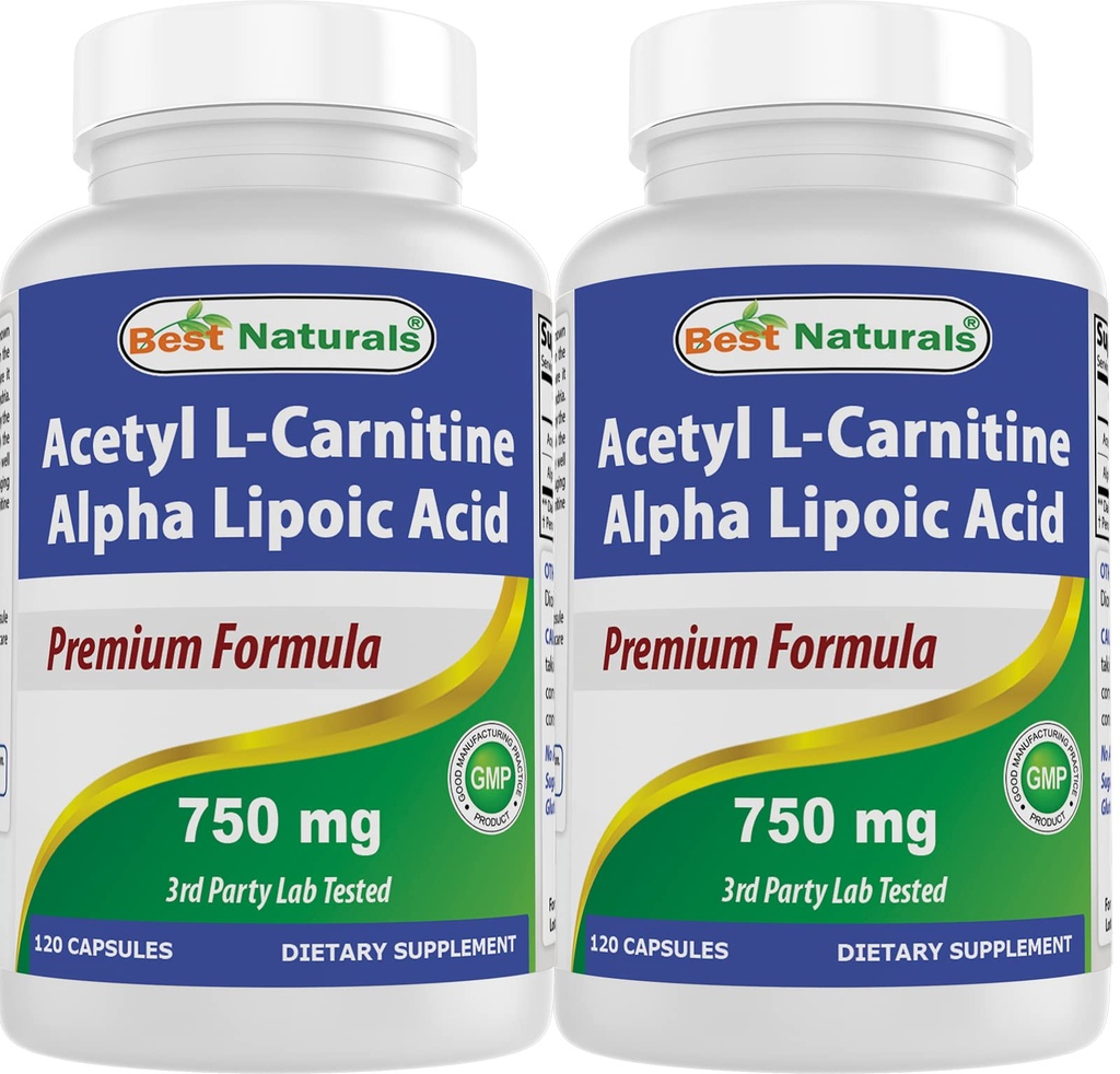 Parimad looduslikud atsetüül-L-karnitiin ja alfa-lipohape 750 mg 120 kapslit (120 loendit (2 pakendit))