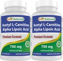 Parimad looduslikud atsetüül-L-karnitiin ja alfa-lipohape 750 mg 120 kapslit (120 loendit (2 pakendit))