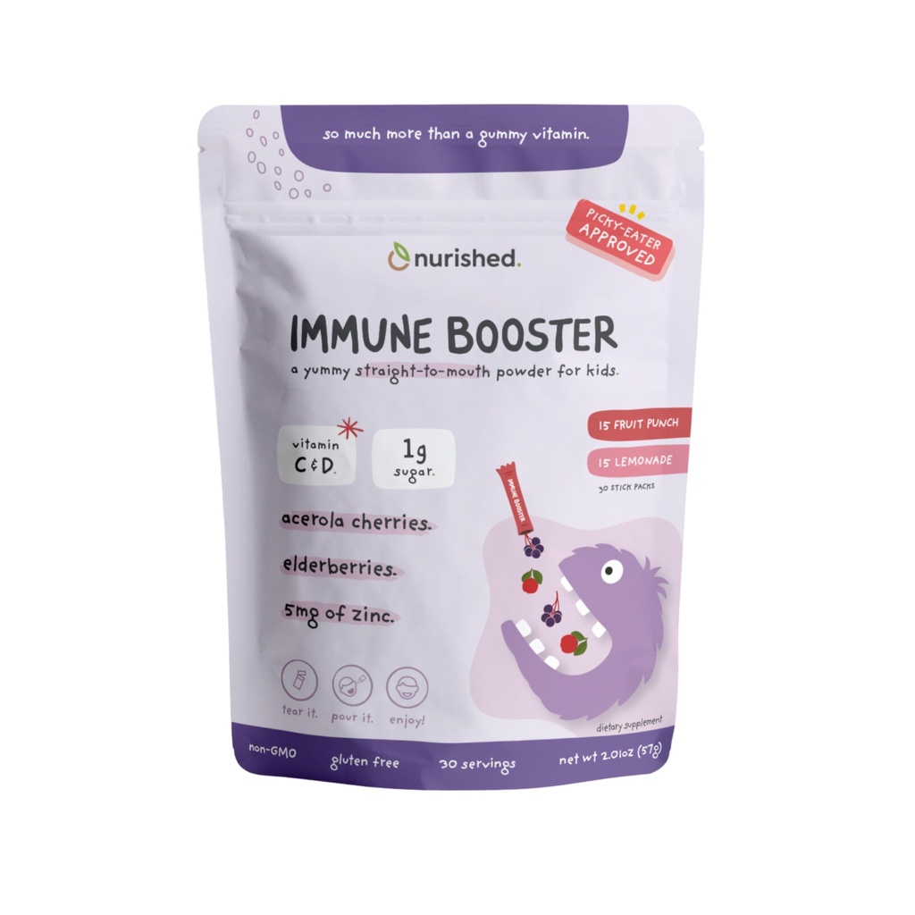 Lapsed Immune Booster Elderberry, Acerola Kirss, Tsink, Vitamiinid C & D - sirge-to-Mouth Pulber - 30 Servings - 2 Maitset