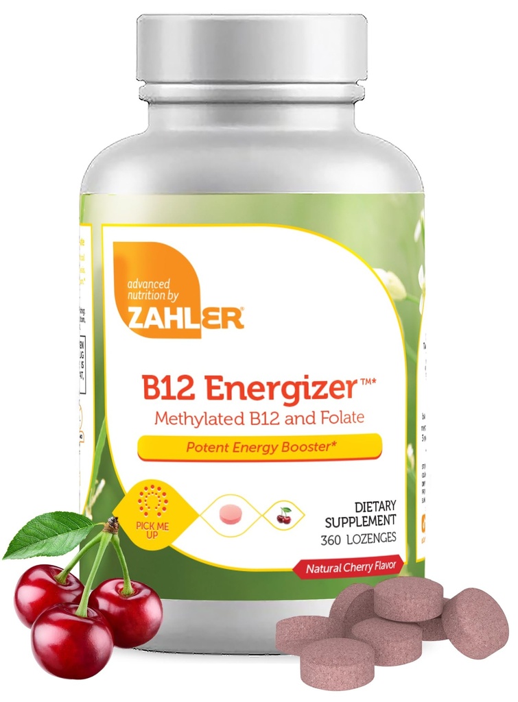 Zahler Energizer - Folaat ja B12 täiendus - Kiiresti lahustuv kirsi maitse Lozenges Dual Vitamiin Metüülitud B12 & Folaadilisandiga 1360 mcg Foolhape (360 Count)