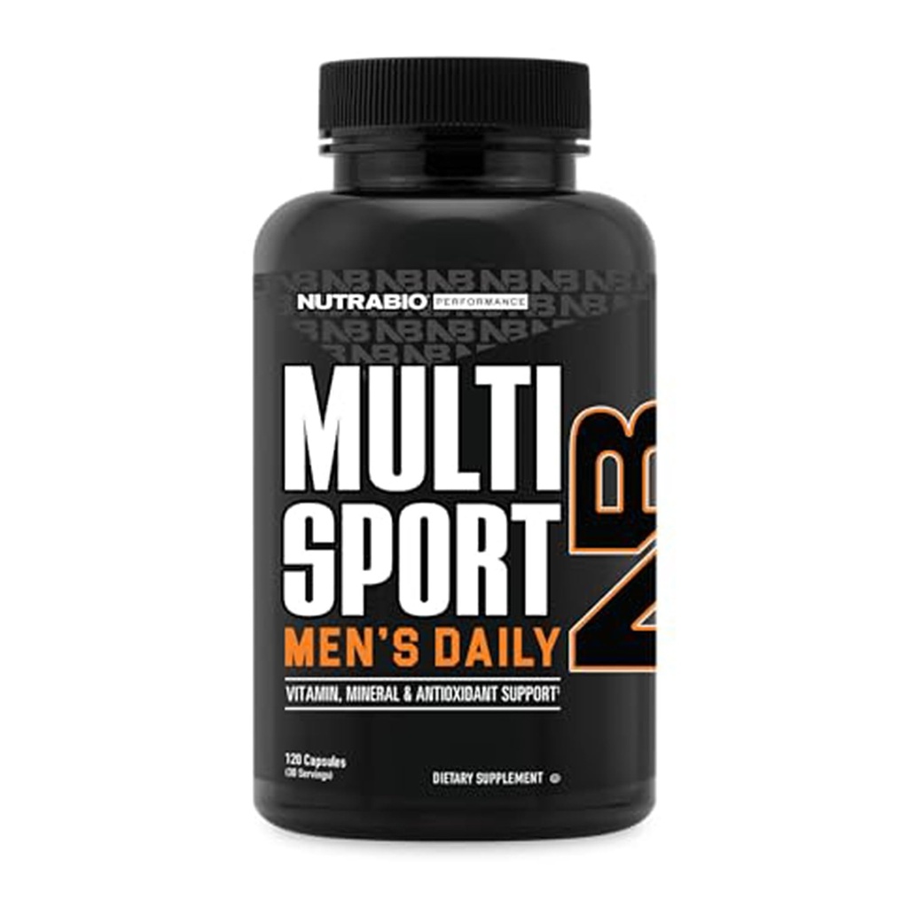 NutraBio Multisport meestele - mehed multivitamiinid - 33 vitamiinid, mineraalid, mikrotoitained - rikkad antioksüdandid - toetab tipp sportlikku sooritust, energiat, ainevahetust (120 taimset kapslit)