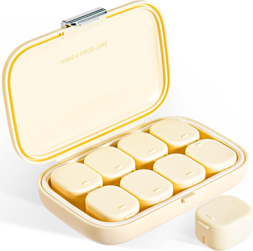 Daily Pill Organizer, 8 komponenti kaasaskantavad pillid juhul, niiskus-tõestus pillid juhul, pillide dispensaatorid, reisi pillide konteiner, et hoida vitamiine Pillid Maksaõli Regulaarne tabletid (Cream White)
