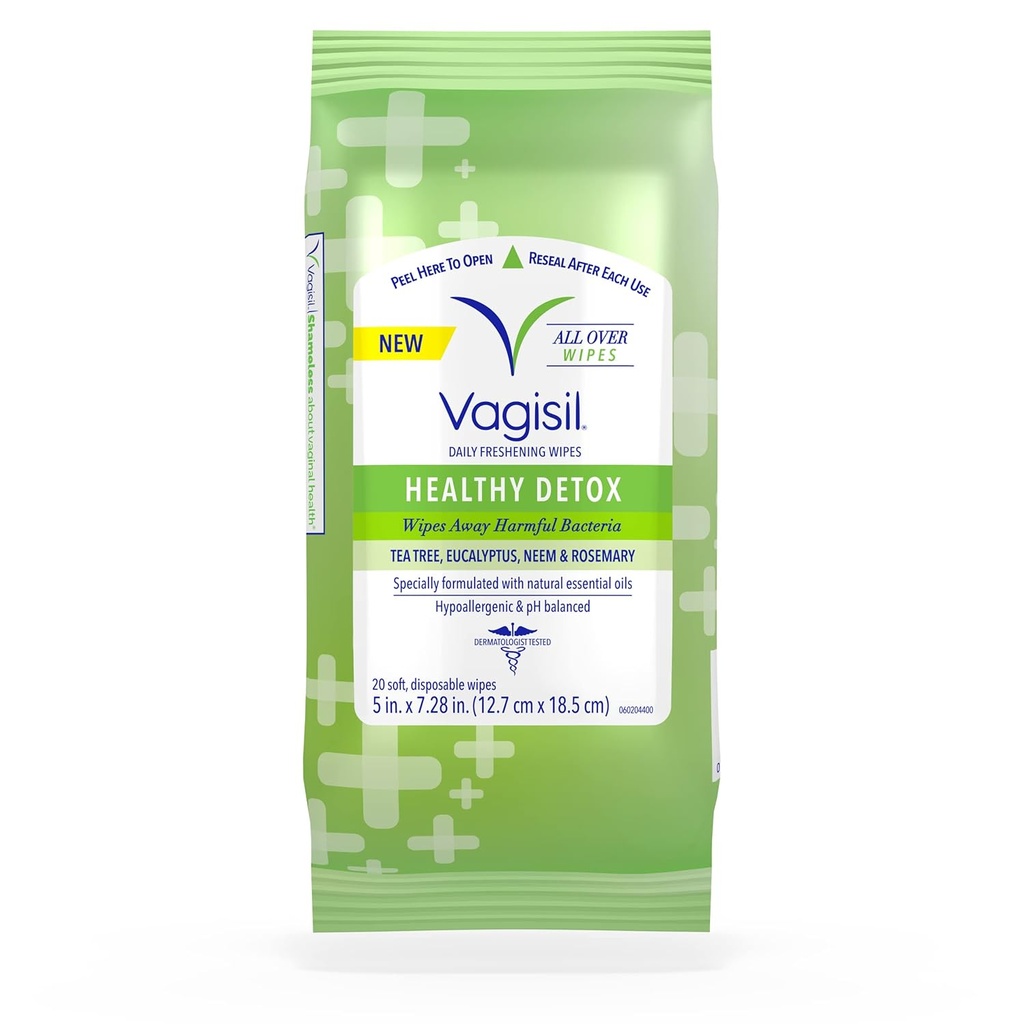 Vagisil pühkib kõik üle puhastamise, tervise detox, mis on valmistatud eeterlike õlidega, 20 pühkimist taassuletavas kotis (pakk 1)