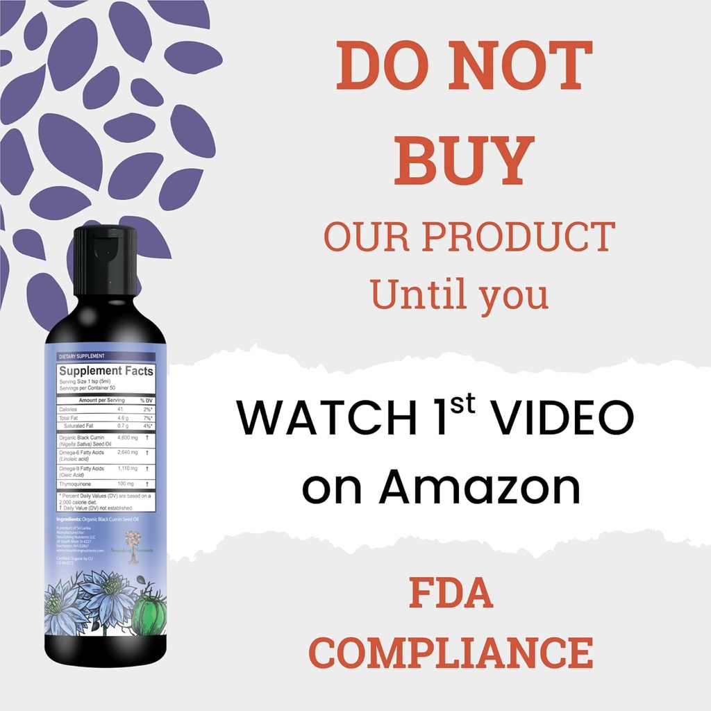 Organic Black Cumin Seed Oil-USDA-Cold Pressed –up to 6X Stronger Thymoquinone- Pure Nigella Sativa Cumin Seeds - Premium Supplement for Immune Support, Antioxidant, Calming, Skin & Hair (8.5 oz)