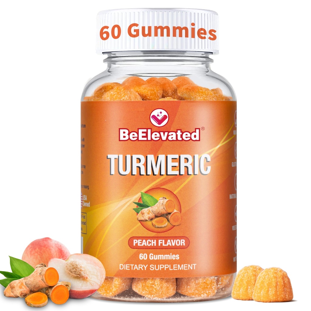 Kurkumiin Turmeric Gummies – Extra Strength 2000mg 8: 1 Ekstra Kurkumilisandi Gummies Black Pepper & Ingver – Vegan Non-GMO ühine tugi närimiskummid – Virsikumaitse, 60 Count