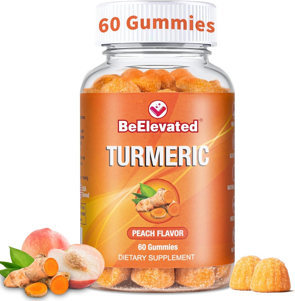 Kurkumiin Turmeric Gummies – Extra Strength 2000mg 8: 1 Ekstra Kurkumilisandi Gummies Black Pepper & Ingver – Vegan Non-GMO ühine tugi närimiskummid – Virsikumaitse, 60 Count
