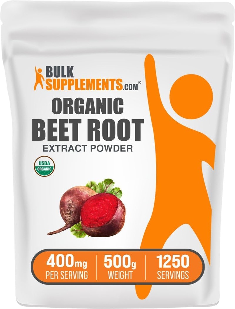 BulkSupplements.comOrganic Beet Root Extract Powder - Beet Root Powder, lämmastikoksiidi Supplement - Vegan & Gluteenivaba, 400mg per Serving, 500g (1,1 naela) (pakk 1)