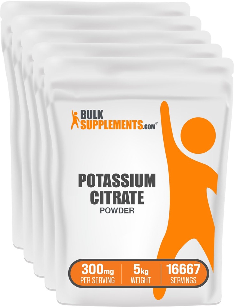 BulkSupplements.com Kaaliumtsitraadi pulber - hüdratsioonitoetuseks, mineraallisandiks, kaalium 99mg - gluteenivaba, 300mg ühe serveerimise kohta, 1kg (2,2 naela) (pakk 5)