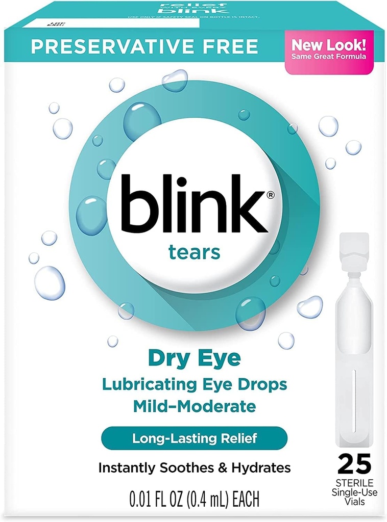 Blink pisarad määrduvad silmatilgad Mõõdukas kuiv silm, 25 loend - 0,01 oz (4 pakendit)