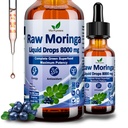 Toores Moringa Liquid Drops 8000 mg, Organic Moringa Oleifera Leaf Extract w. Supergreens Blend of Wheatgrass, odra rohi antioksüdandi, energia ja immuunsuse, kõrge potentsi kui kapslite pulber