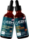 E2H: Lõvi Mane vaimse selguse ja immuunsuse jaoks, vedel kurkum liigese toetamiseks | Vegan, mitte-GMO - 2 Fl Oz iga (4 Fl Oz kokku) - komplekt