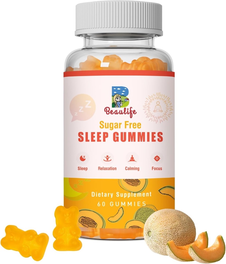 5 mg melatoniini kummid, täiskasvanute unetoetus, melatoniini lisandid magamiseks, 60 Cantaloupe'i maitsestatud kummid