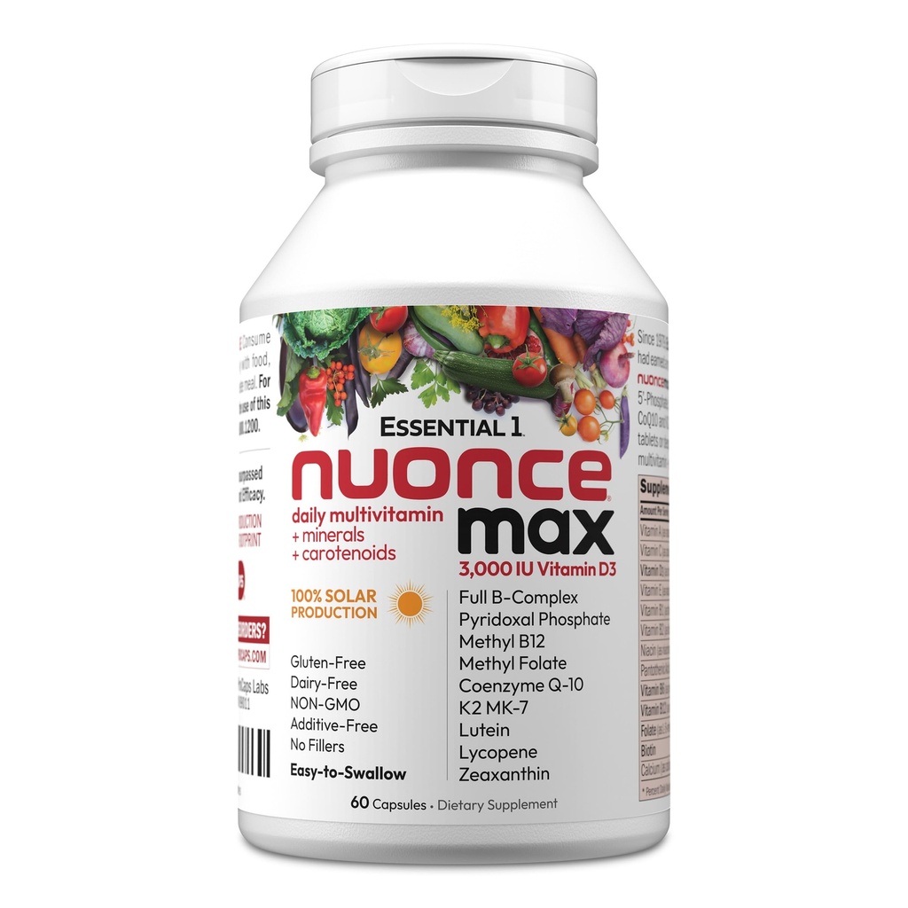 ANDREW LESSMAN Essential-1 nuonce max Multivitamiin 3000 RÜ D3 60 väikekapslid. 100 μg Metüül B12. CoQ10 Luteiin Lükopeen Zeaksanthin. Kõrge potentsiaaliga. Ei mingeid lisaaineid. UltraMild One Daily Kapsel
