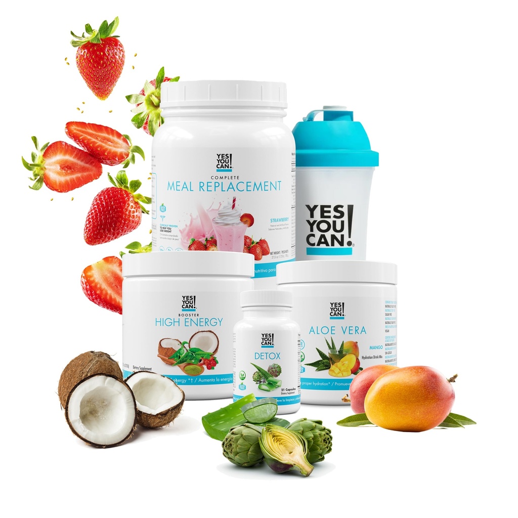 Jah, saate! Detox Plus Kit, igapäevane puhastamine puhta kiudainega toidu asendamine, joogisegu, raputamise võimendaja ja täiendus, keha puhastuskomplekt naistele, igapäevane süsteemi puhastamine - maasikas, Aloe Vera Mango