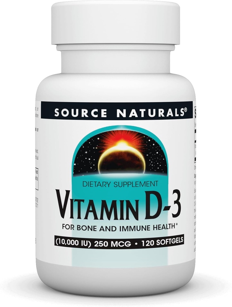 Allikas Naturals Vitamiin D-3, toetab luude ja immuunsüsteemi tervist *, 250 mcg (10 000 RÜ) - 120 Softgels